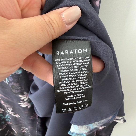 Aritzia Babaton Slit Wrap Dress Blue Grey Floral Maxi Dress Sz M - Picture 9 of 14